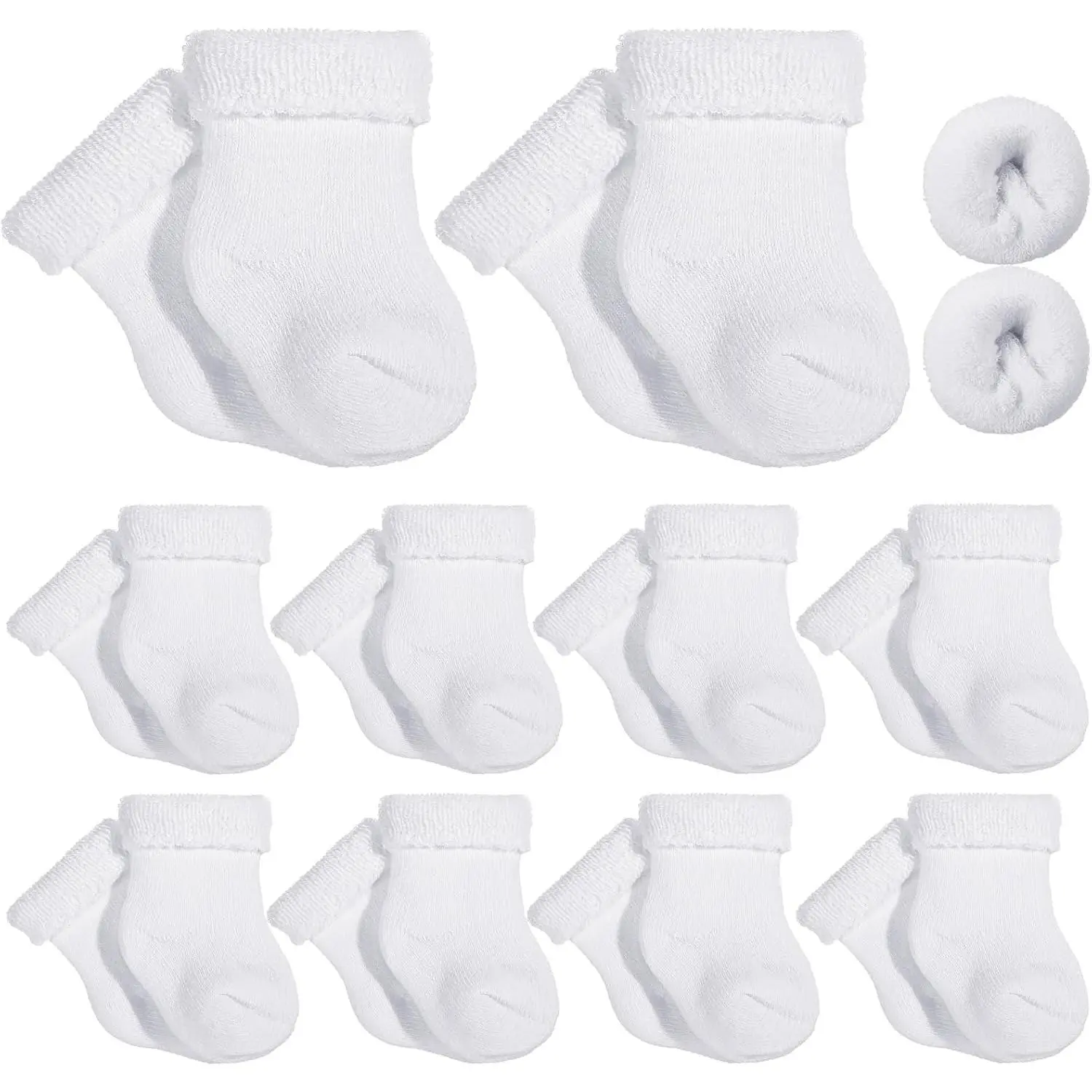 10 Pairs Pack Preemie Baby Turn Cuff Socks for Boys Girls, NICU Size Breathable Newborn Socks with Pads, New Model