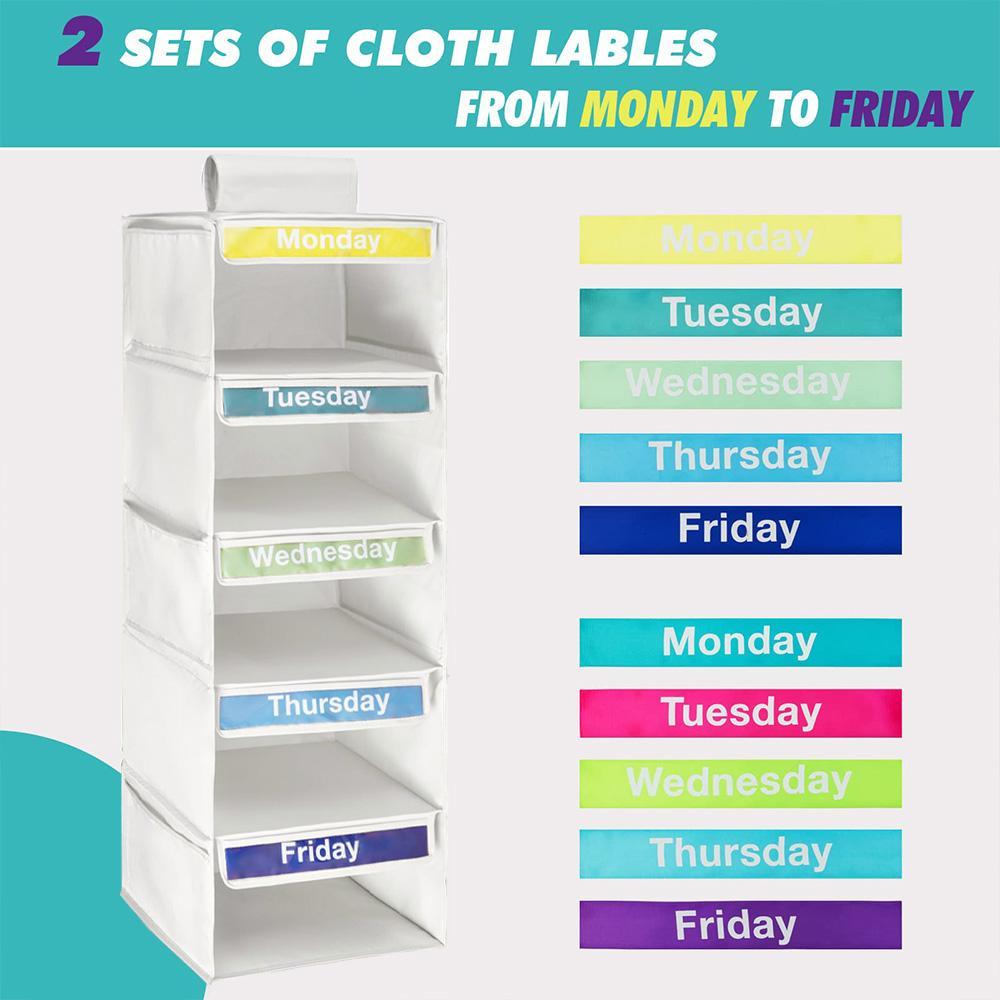 5 Layer Hanging Clothes Storage Rack, 1 Count Weekly Hanging Clothes Organizer, Multifunctional Hanging Storage Rack for Home Bedroom