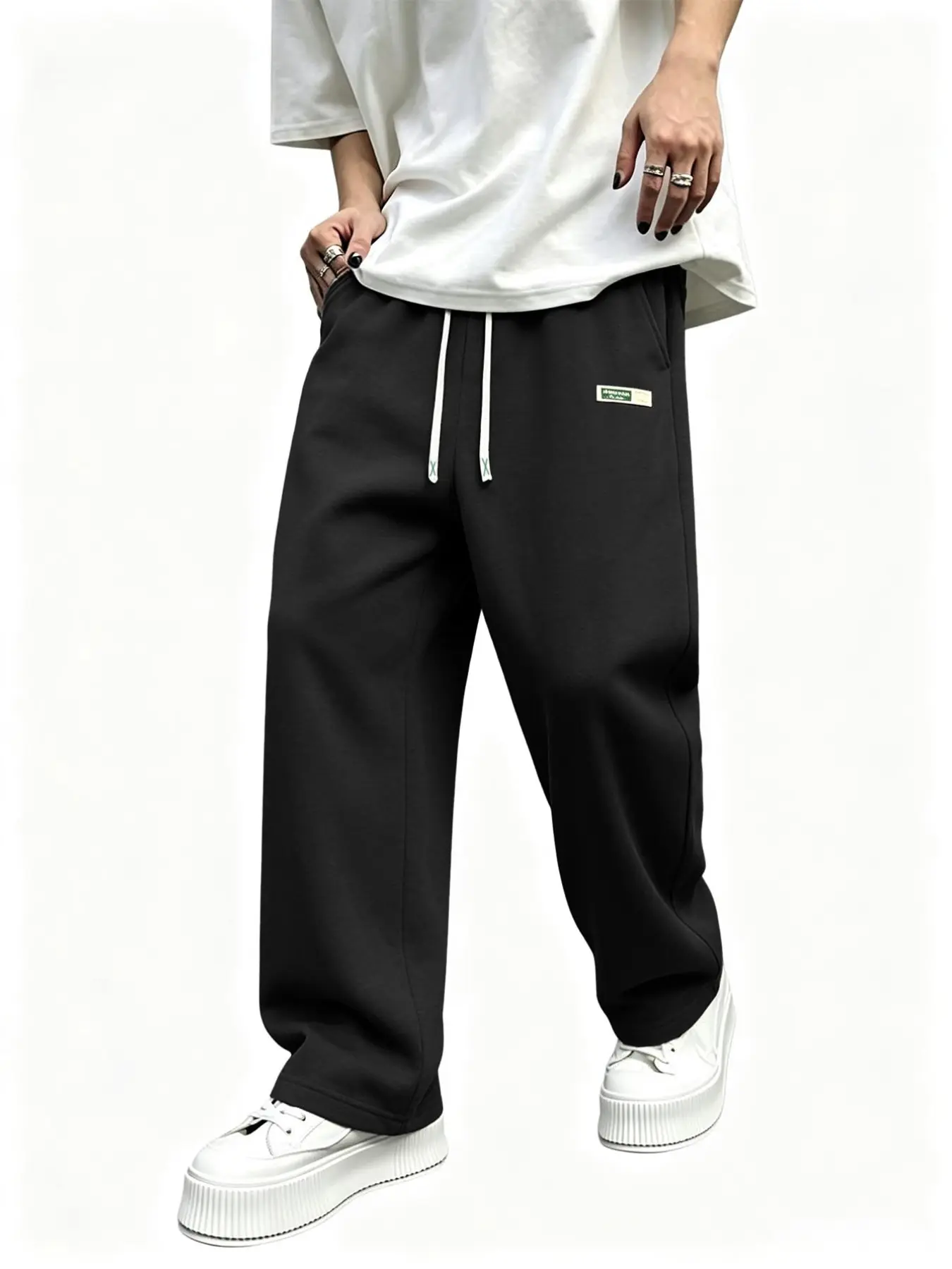 Men's Casual Drawstring Waist Sweatpants, Streetwear Loose Fit Straight Leg Long Pants, with Side Pockets and Back Pocket