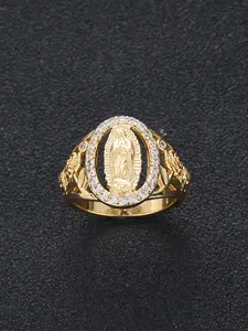 Unisex Punk Style Virgin Mary Design Ring, Rhinestone Decor Ring for Daily & Party Wear, Trendy All-match Vintage Jewelry for Birthday Gift, Statement Ring, Trendy Jewellery Accessories