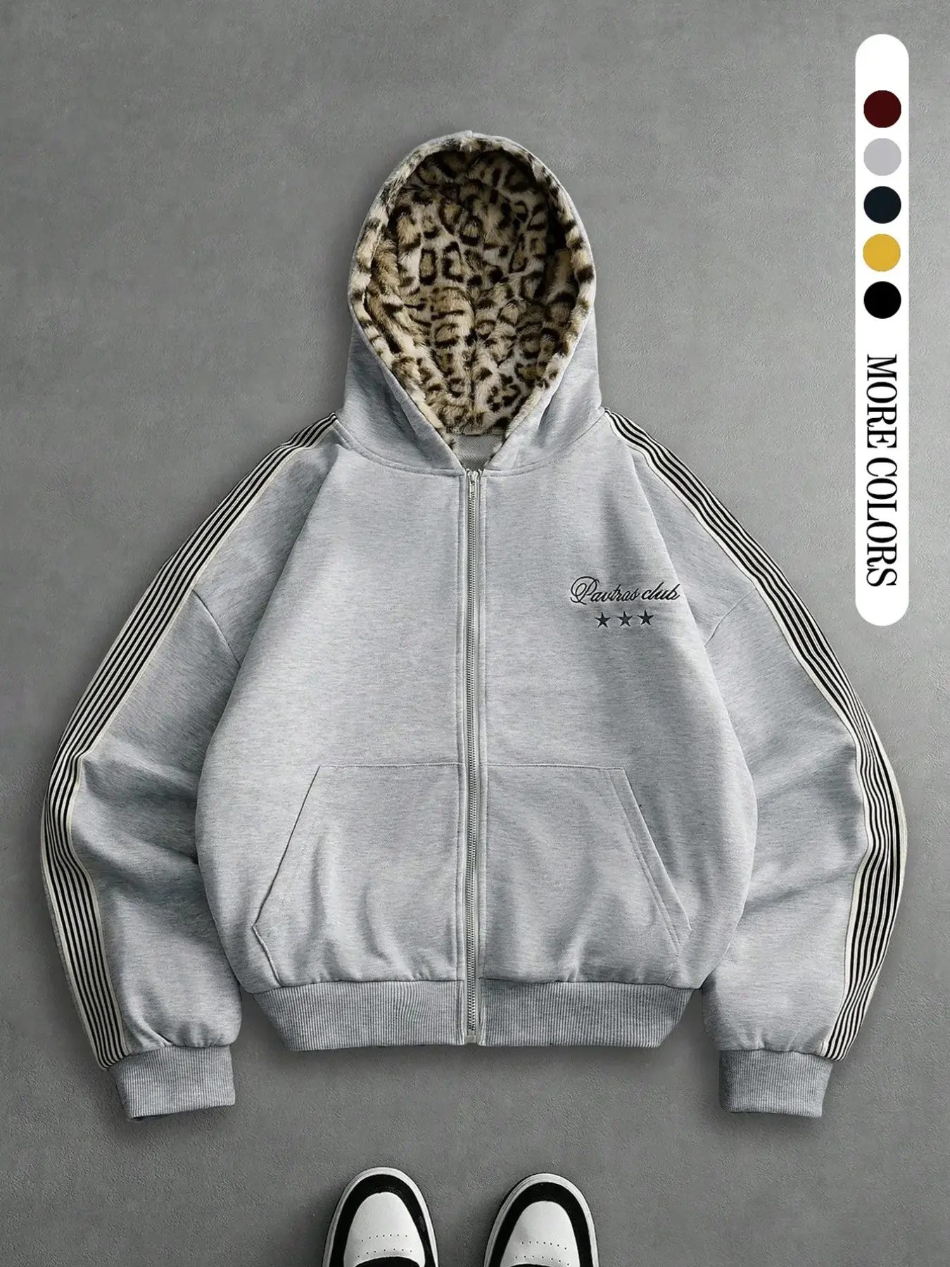 Unisex Leopard Print Hoodie Jacket, Graphic Pattern, Loose-Fit, Fall & Winter Outerwear, Zipper Closure, Pocket Design, Retro Style