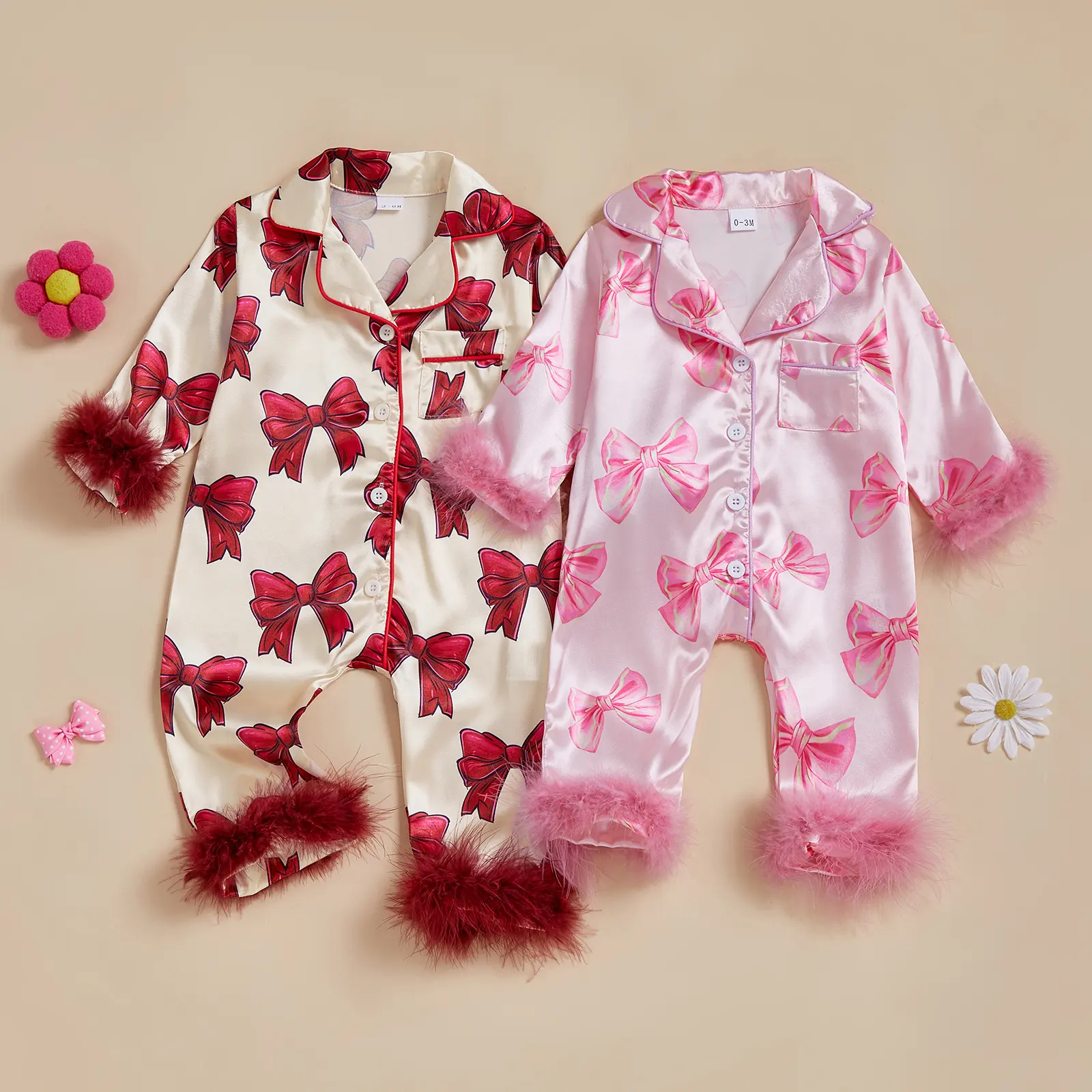 Newborn Baby Girl Button Down Romper Bow Strawberry Fuzzy Cuff Long Sleeve Jumpsuit Clothes 0-24 Months Newborn Baby Girl Button Down Romper Bow Strawberry Fuzzy Cuff Long Sleeve Jumpsuit Clothes 0-24 Months