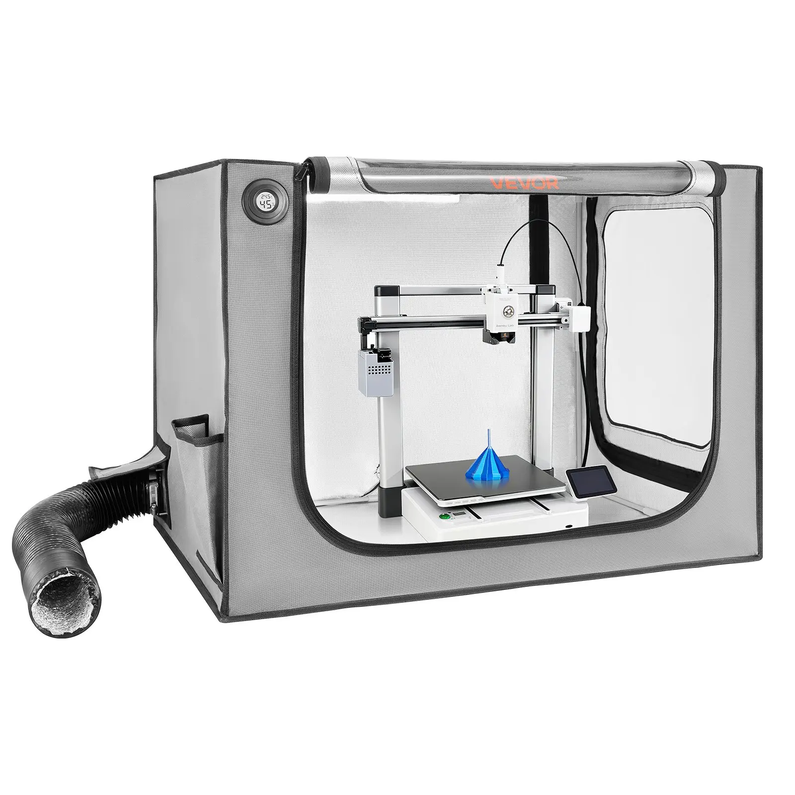 VEVOR 3D Printer Enclosure with Ventilation, Dustproof Waterproof Large Size 600D Oxford Cloth 3D Printer Tent, Constant Temperature Protective Case with LED, Designed for Bambu Lab A1 Combo, Grey