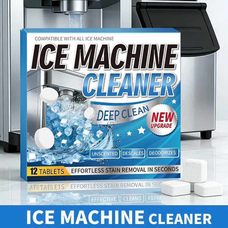Ice Maker Cleaning Tablets, Effective Scale Remover and Odor Eliminator, Cleans Tubes and Water Tank, Universal for Various Models, 12-Piece Set