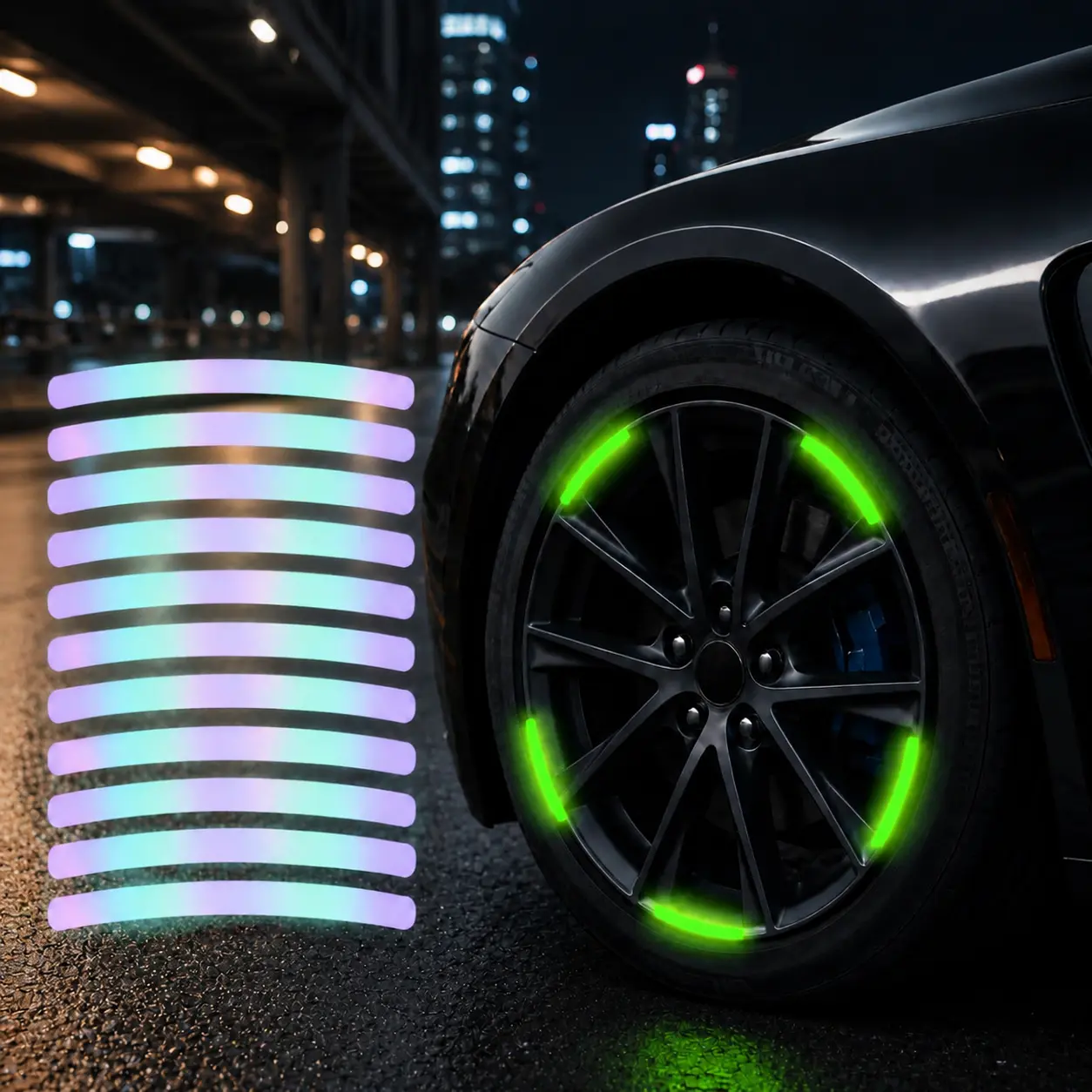 40Pcs Self-Adhesive Car Wheel Hub Reflective Stickers - Universal Tire Rim Reflective Stripe Tape, High-Visibility Safety Decals for Cars, Motorcycles