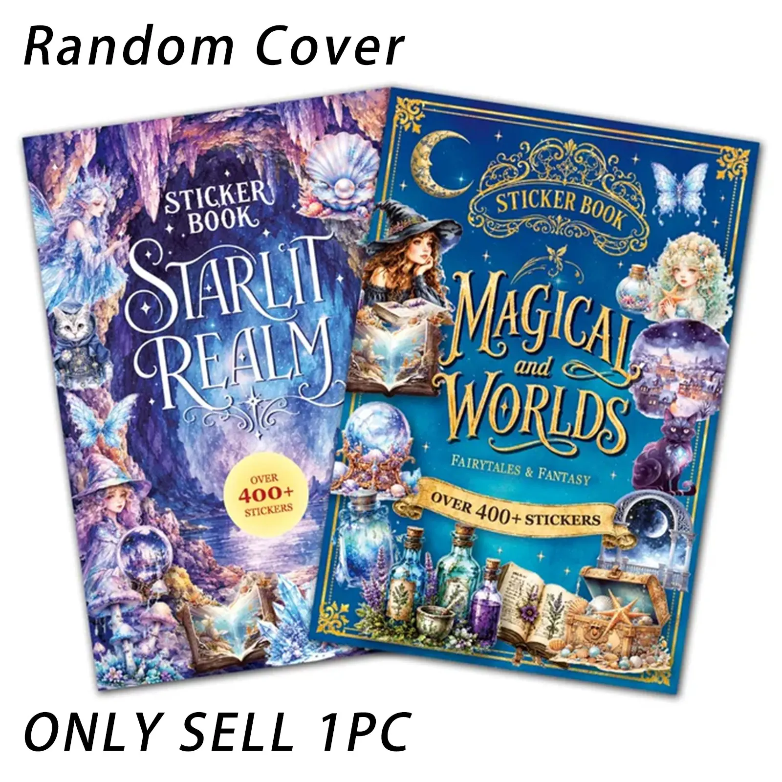 Random Cover 30-Page Fantasy Magic Sticker Book, over 400 Elf Stickers, Ideal for Laptops, E-Readers, Cups, Phones, Diaries, Scrapbooks