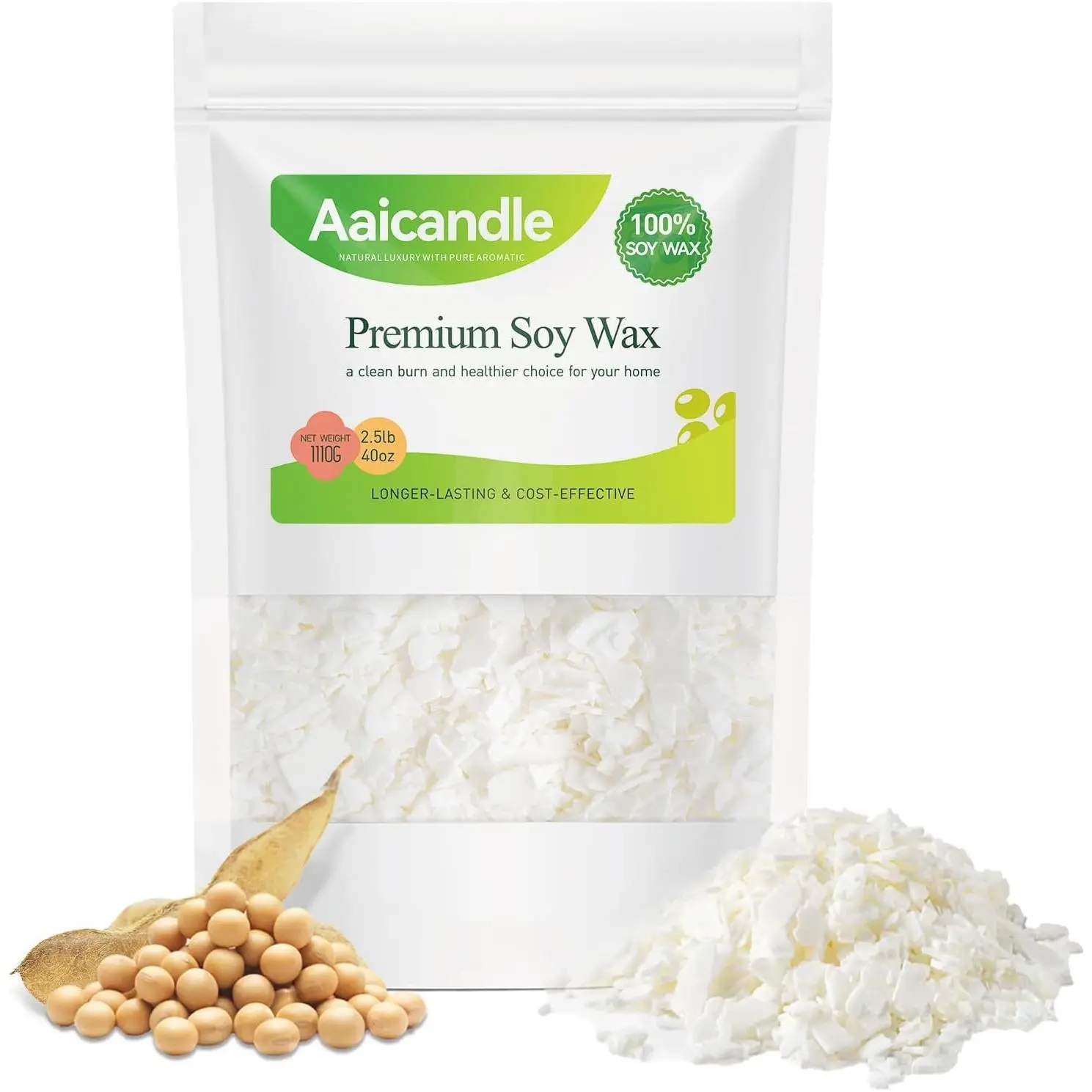 2.5LB Natural Soy Wax for Candle Making – 42lb Capable Crafting Supplies for DIY Container, Tealight Candles, Fast Melting Smooth Finish for Frequent Makers (1.1kg/40oz), Diy Candles, 40 Oz