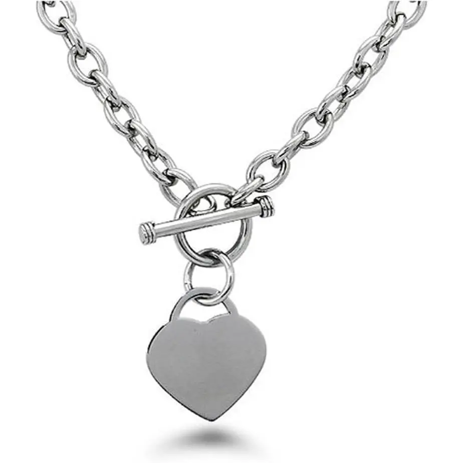 Stainless Steel Necklace for Women, Modern Heart Charm with Toggle Clasp, High Polished Multi-size Link Chain, Heart Pendant, Casual Wear, Synthetic, Chain Jewelry Necklaces