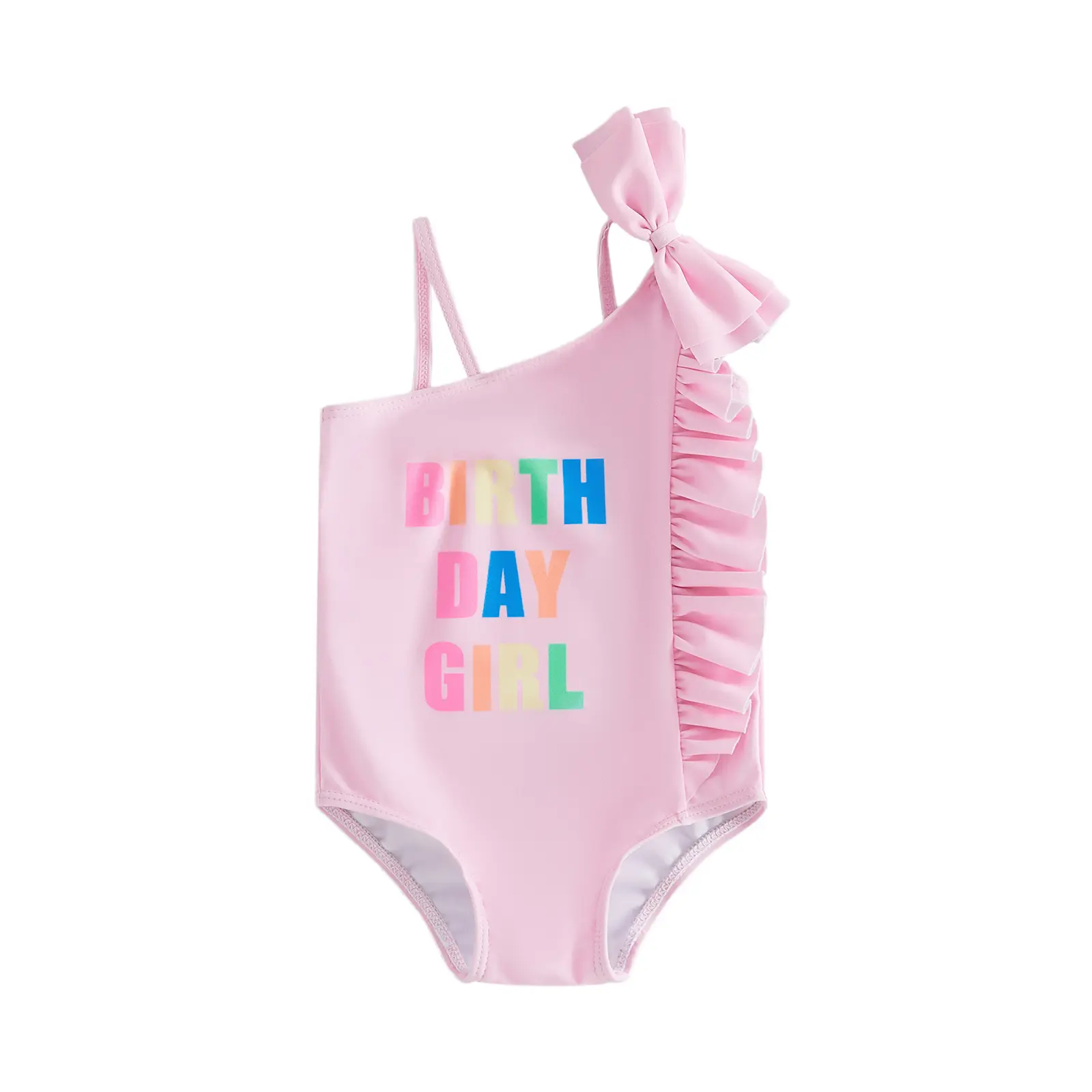 Toddler Baby Girl Swimsuits Birthday Girl Asymmetrical Bow Ruffles Sleeveless Swimwear Summer  Bathing Suits Beachwear