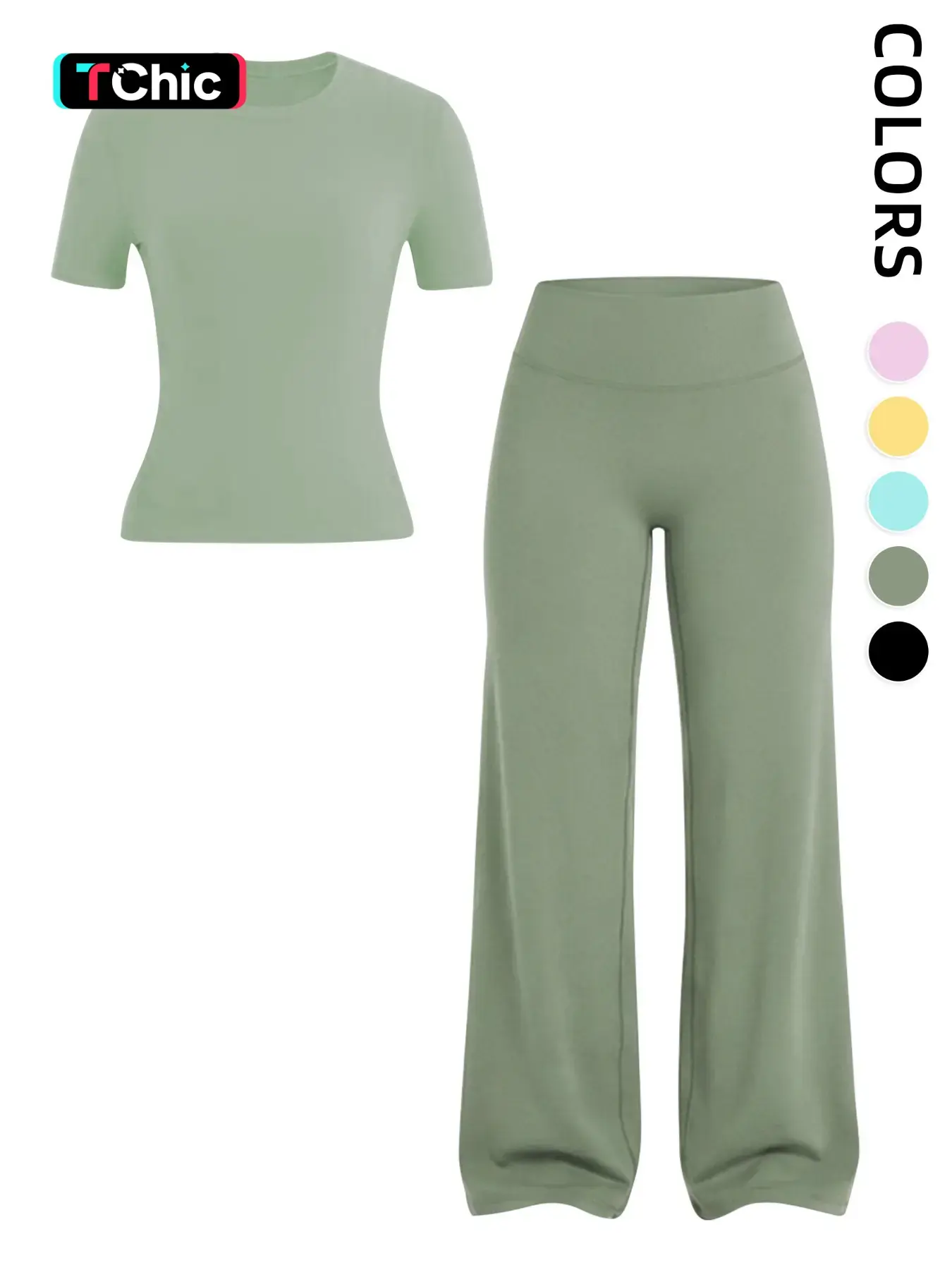 Women's Sporty Two-Piece Set, High-Elastic Round Neck Short Sleeve Tee, High-Waisted Tummy Control Pants, Soft Breathable Yoga Gym Wear, Exercise Clothing Set, Fitness Clothing, Athleisure Activewear