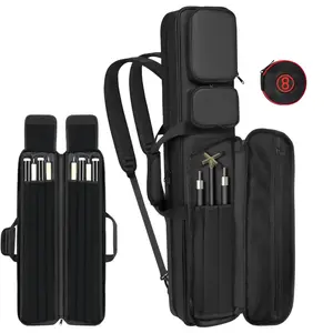 Pool cue set 4x4, pool cue bag with concealed backpack strap, accommodates 4 club heads and 4 shafts, large front accessory pocket pool carrying case