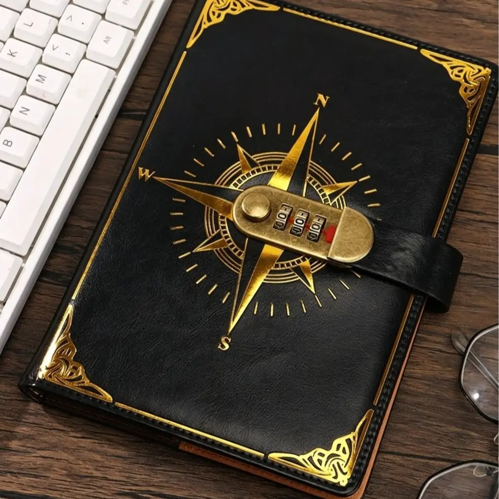 A5 Retro Creative Diary with Lock, 1 Count Vintage Password Lock Handbook, Portable Notebook for Home School Office Dormitory Outdoor Travel, Vintage Journal, Aesthetic Notebook