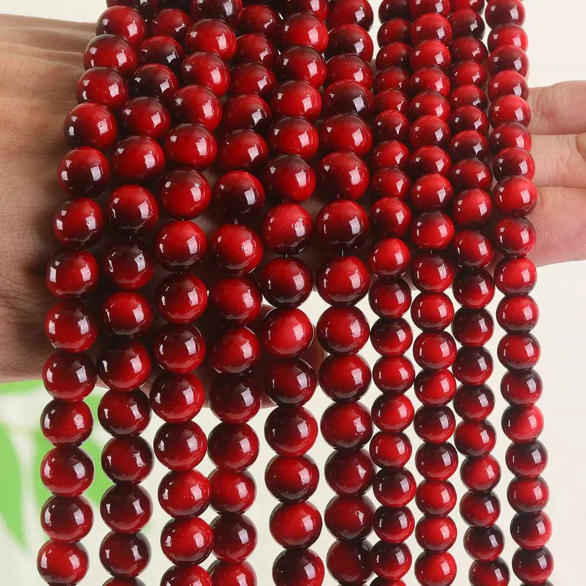 25 Beads Natural Lake Red Tiger Eye Loose Beads, 1 Strand Round Polished Beads 8-10mm, Natural Stone with Golden-Brown Stripes & Black Spots, Bohemian Style for DIY Bracelets, Necklaces, Earrings Jewelry Making