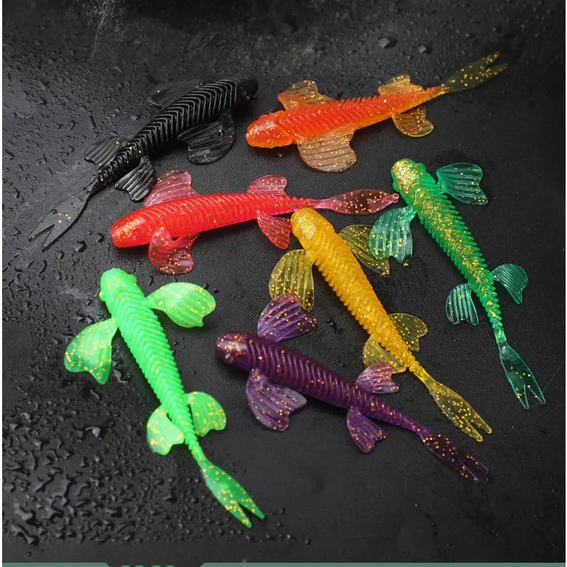 DeepJaw Outfitters10pcs-Floating Fork Tail Soft Swimbait, Butterfly Swimming Topwater Lure for Freshwater Bass Fishing Tackle