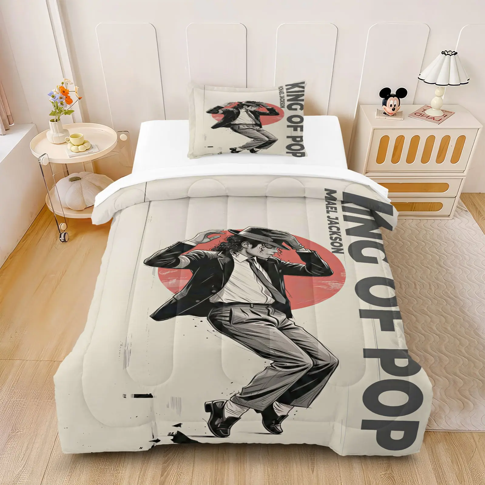 2/3Pcs Michael Jackson Theme Hat Dance Sketch Print Comforter Set, Soft Microfiber Skin-Friendly & Washable Design, Minimal Vintage MJ Performance Portrait, Complete Bedding For Rock Fans Bedding Sets (Comforter Included, Pillow Inserts Not Included)