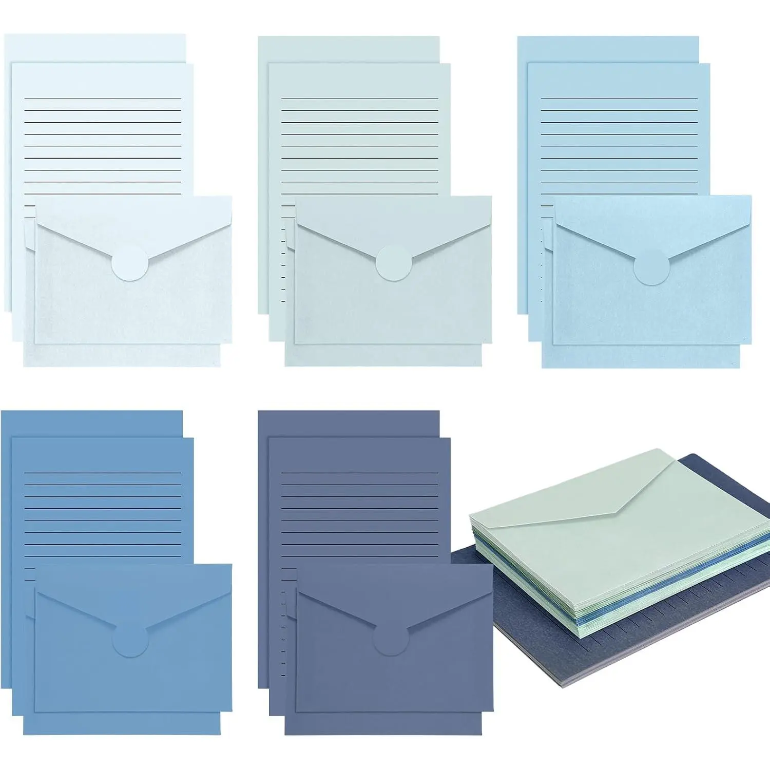 5.5x8.25" Synthetic Lined Stationery Set (100-Count) - 50 Sturdy Sheets Letter Writing Paper & 50 Envelopes for Office Use (Blue)