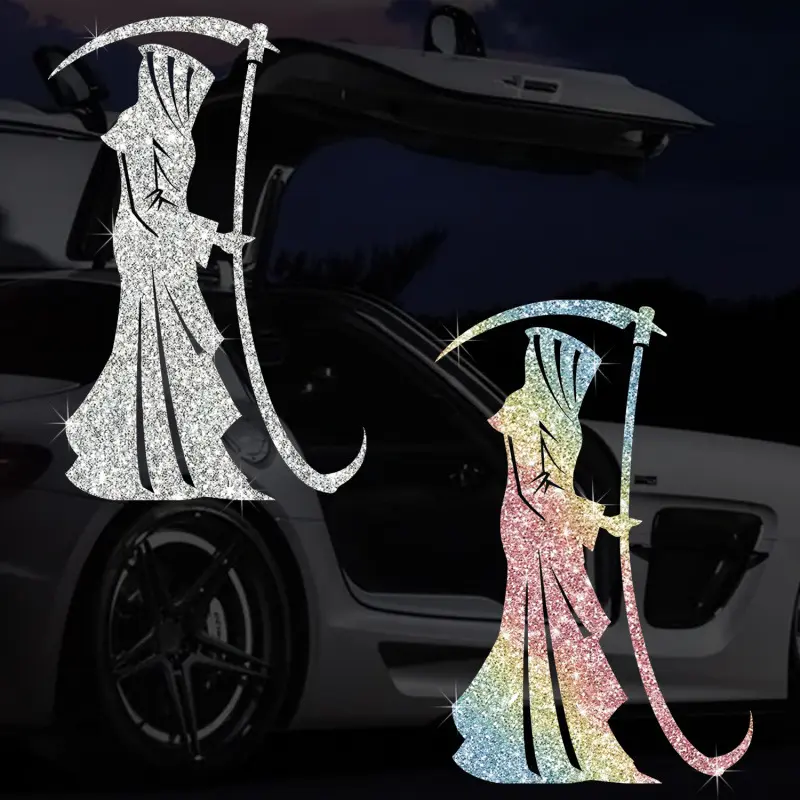 Bling Rhinestone Grim Reaper Car Stickers Glitter Gothic Death Decals Waterproof Spooky Auto Exterior Trim Cute Window Bumper Decor Halloween Gift, Cars Accessories, Car Decoration