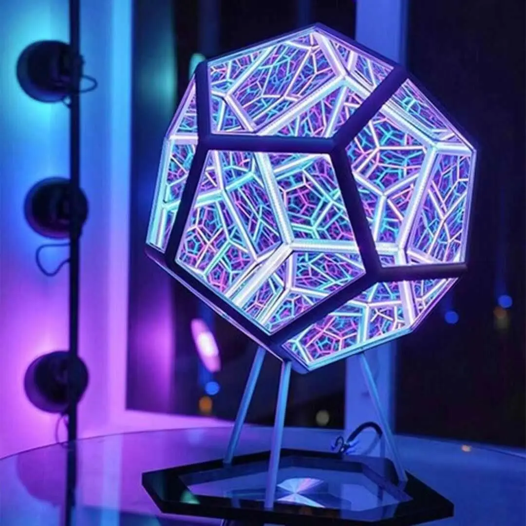 Twelve-Faced Game Lamp, Infinite Twelve-Faced Colorful LED Light, USB Powered Decorative Nightlight, Multi-Color LED for Bedroom Living Room Desk Decoration, Led Atmosphere Lights