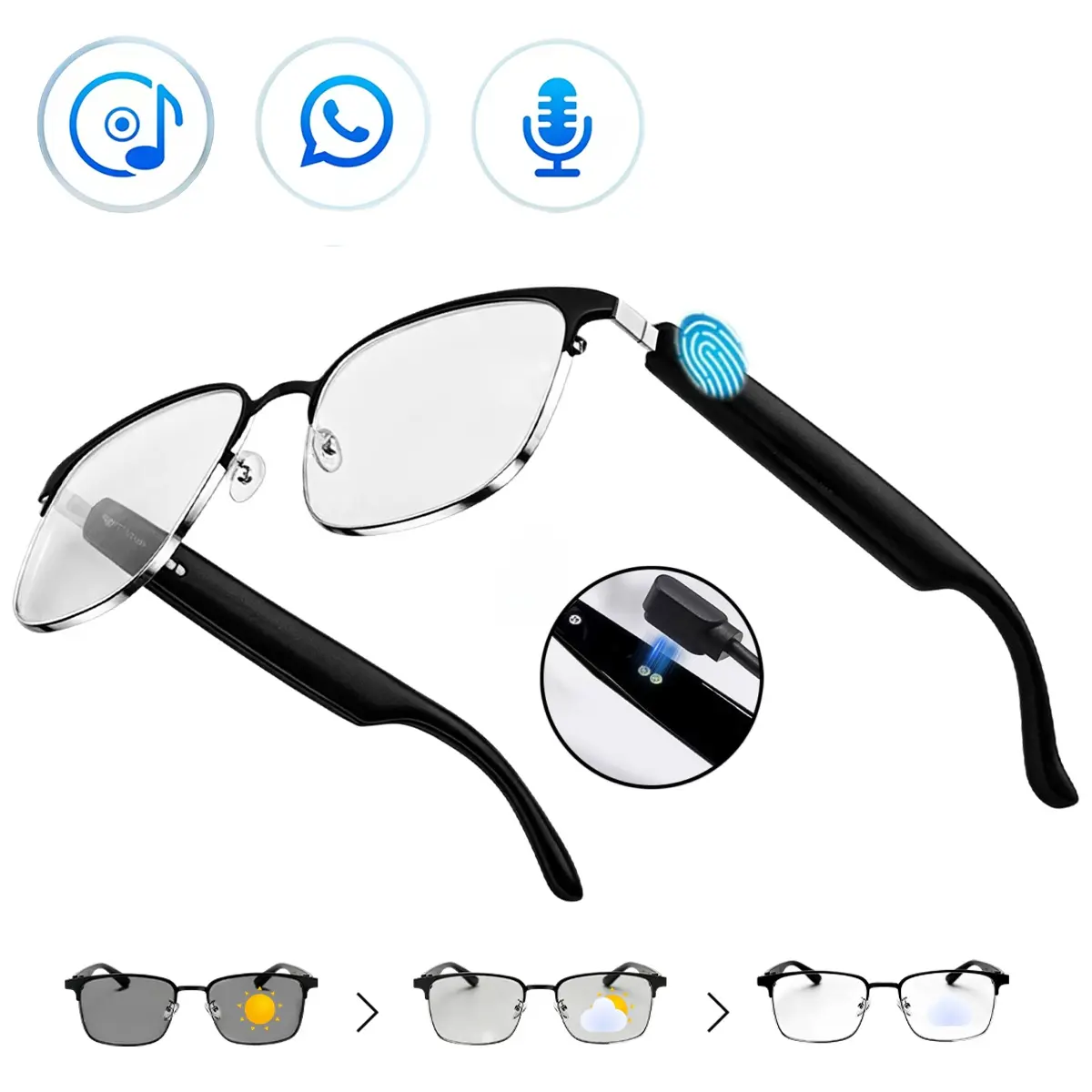 Smart Wearable Tech Bluetooth Wireless Audio Glasses with Photochromic Auto-Tinting Lenses, UV Protection, Open-Ear Audio, Hands-Free Calling & Long Battery Life for Driving, Cycling & Daily Wear, Great Gift Choice