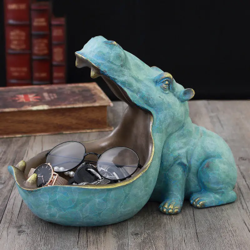 Hippo Ornament Nordic Creative Home Living Room Shoe Cabinet Entrance Key Storage Box Desktop Miscellaneous Storage Tray Decoration Home Decor Accessory Sculpture Desk Decor