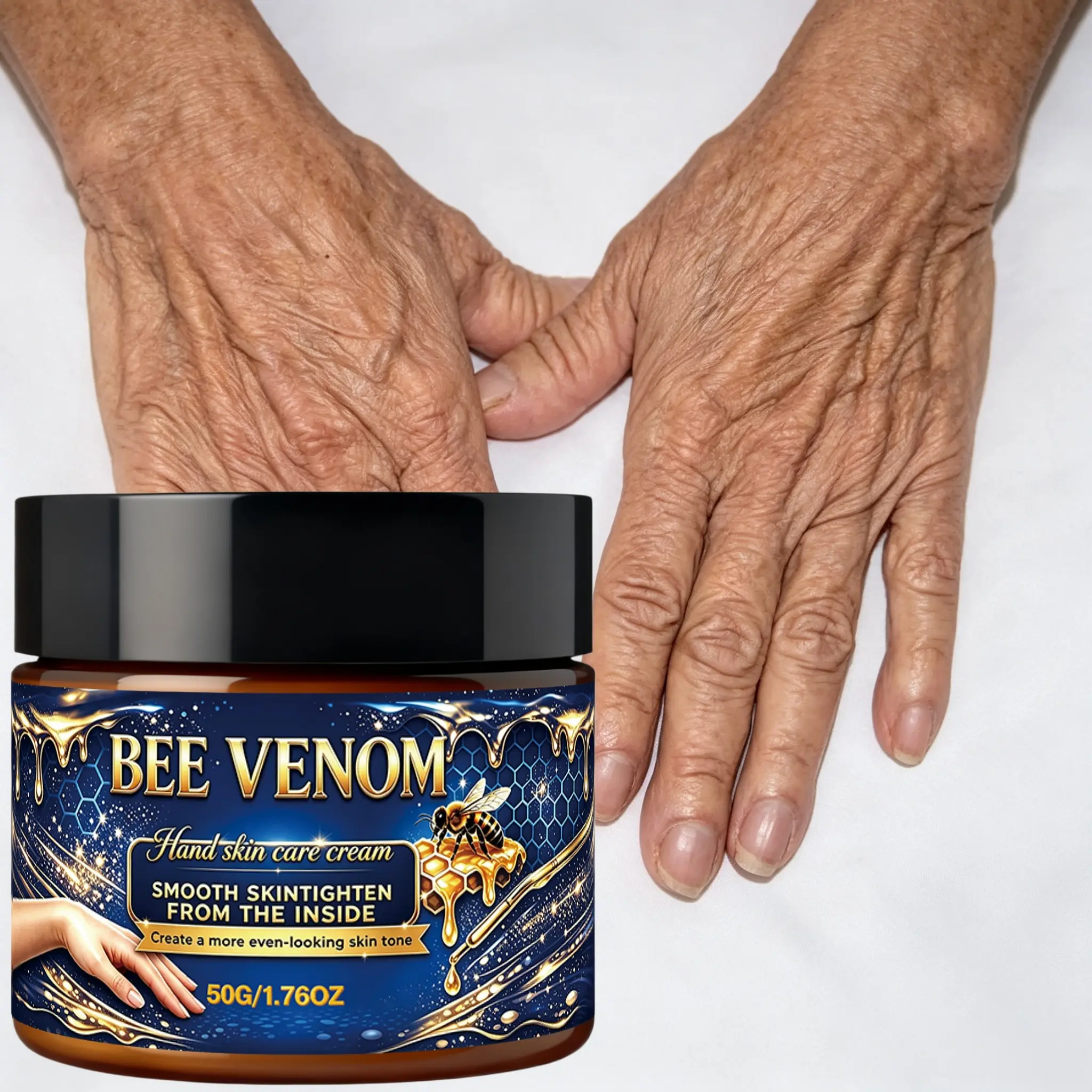 Bee Venom Hand Care Cream, Moisturizing, Nourishing & Smoothing Hand Lotion, Improve Skin Elasticity, Firm & Tighten Hand Skin, Boost Radiant Glow, Nourish Dry Rough Hands, Even Skin Tone Daily Hand Moisturizer，Suitable for all skin types