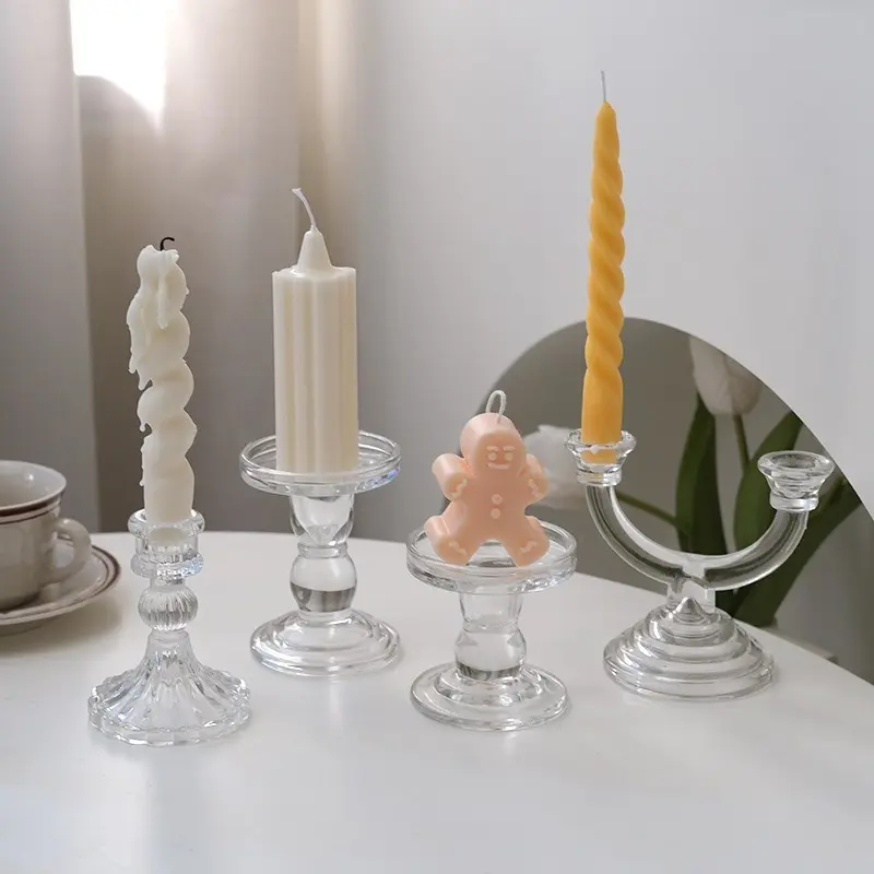 Roman Light Luxury French Retro Crystal Candlestick Glass Aromatherapy Candle Dinner Wedding Photography Props Candlestick