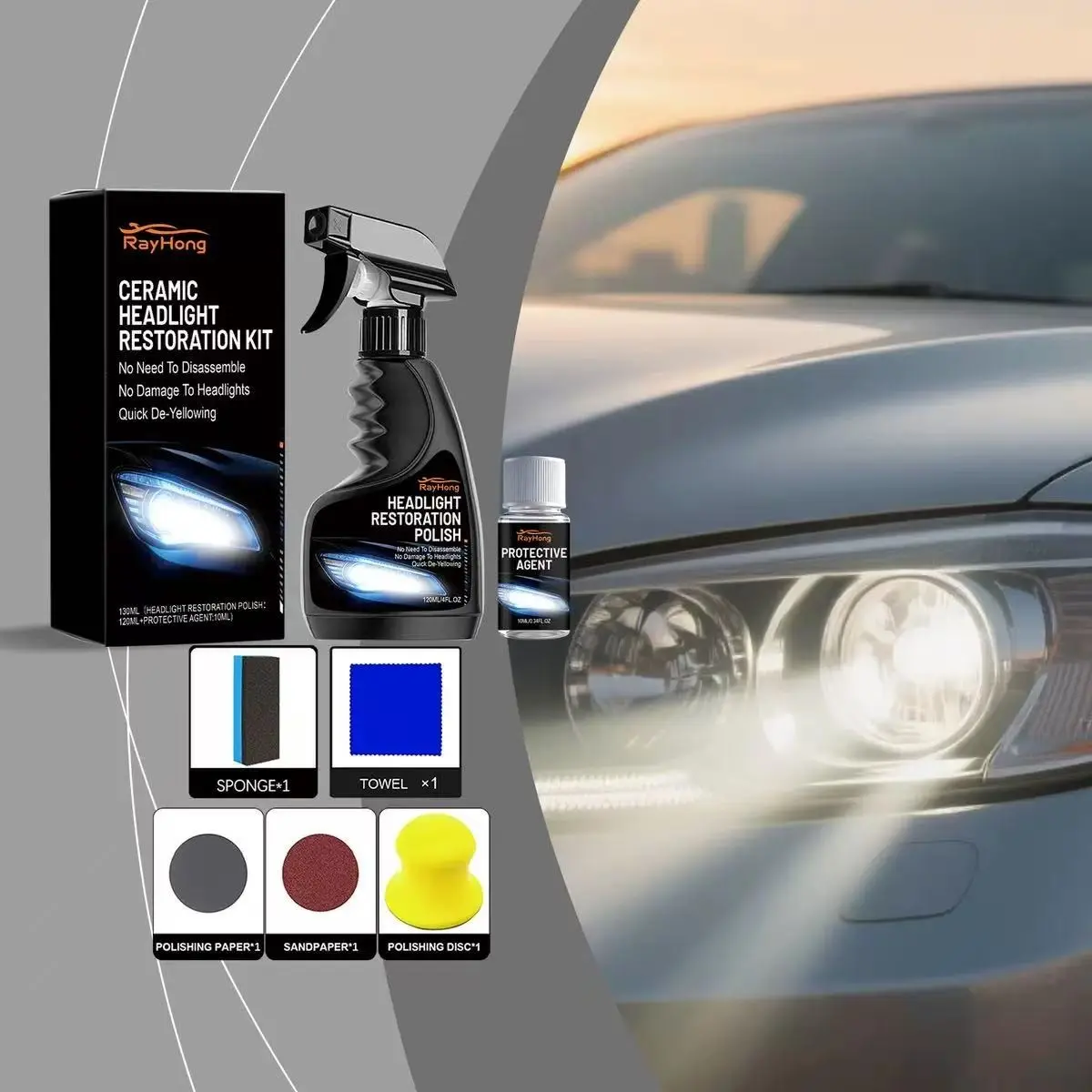 Ogas Headlight Restoration Agent, Fixes Yellowing and Scratches, Brightens Headlight Covers, Durable Coating Solution