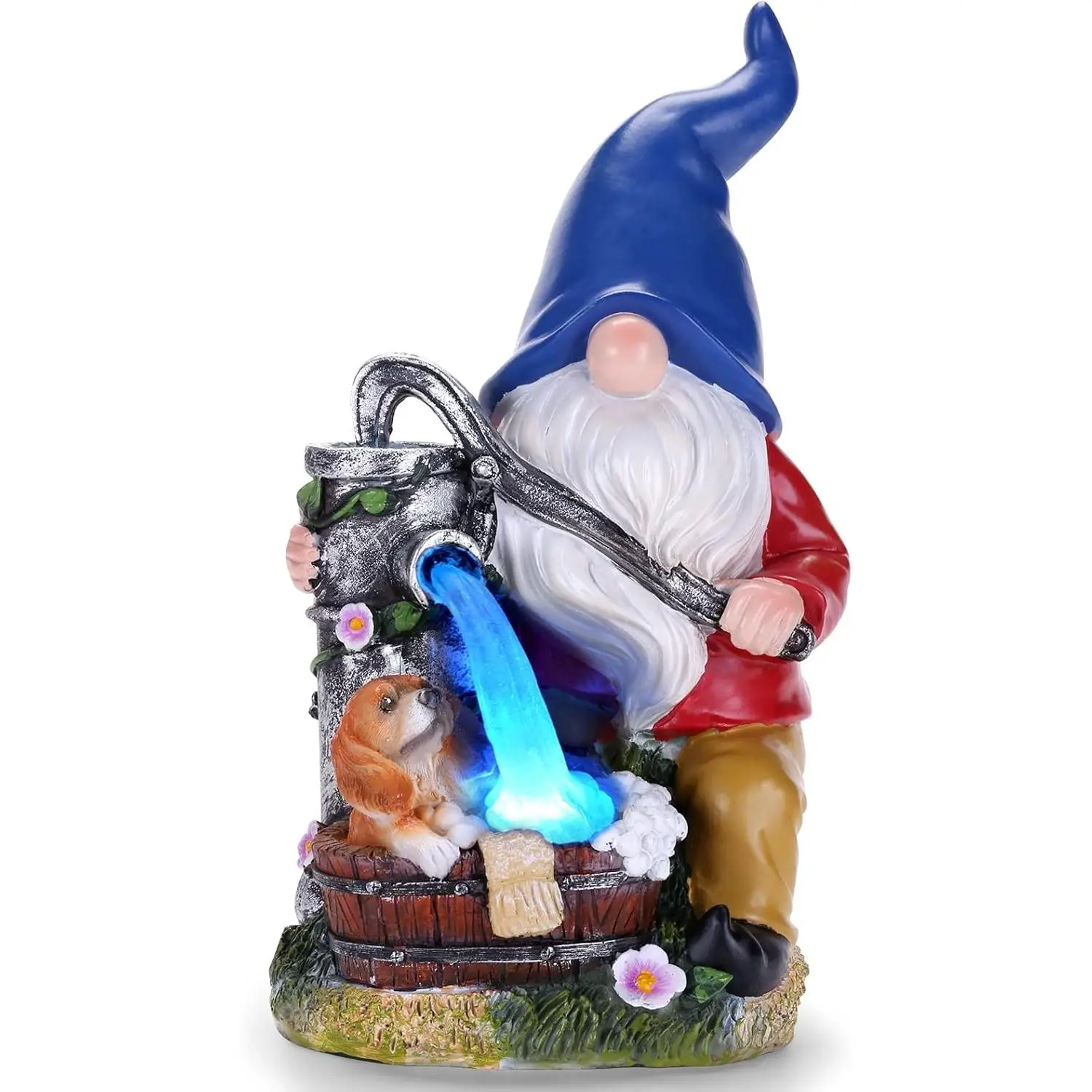 Garden Gnome Statue, Gnome Decoration for Yard with Blue Solar Light, Patio Porch Yard Garden Decor for Outside, Lawn Ornament