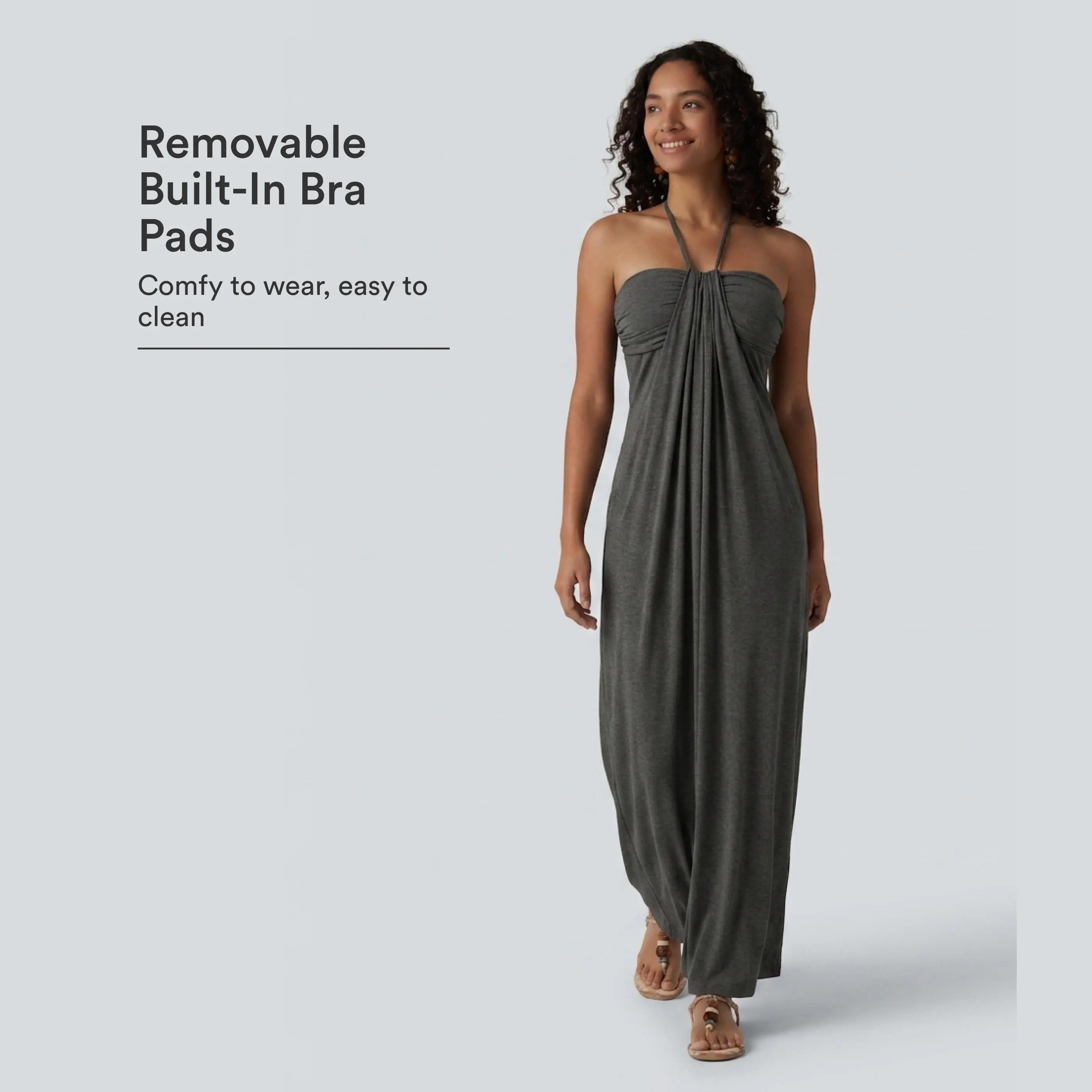 Halara Halter Tie Back Built-in Bra Maxi Dress with Pockets #BackToSchool