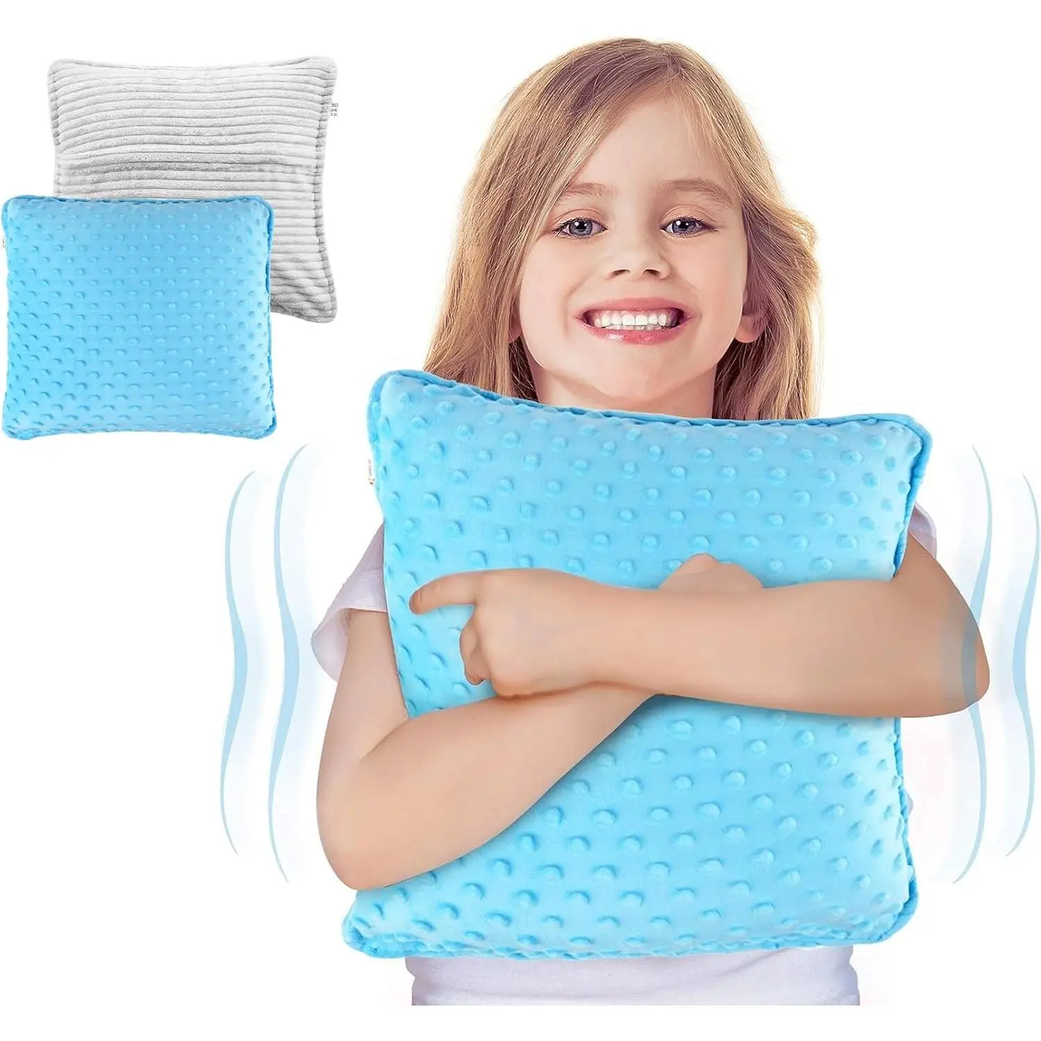 Vibrating Pillow Sensory Pressure Activated for Kids and Adults, 12” Plush Minky Soft Cover, Textured Therapy Stimulation Bumps-Vibrations, Music & Voice Recording (Blue)fidget toys