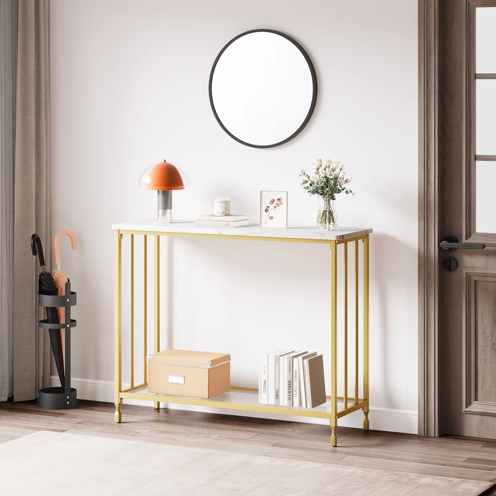 Modern Narrow Entry Console Table, Multi-Tier Behind Couch Sofa Table with Sturdy Metal Frame, Decor Hallway Accent Furniture for Entrance & Living Space