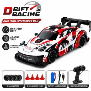 1:24 Four-Wheel High-Speed Remote Control Drift Race Car, Interchangeable Tires, LED Lights, USB Charging, Ideal Gift for Boys Aged 8+