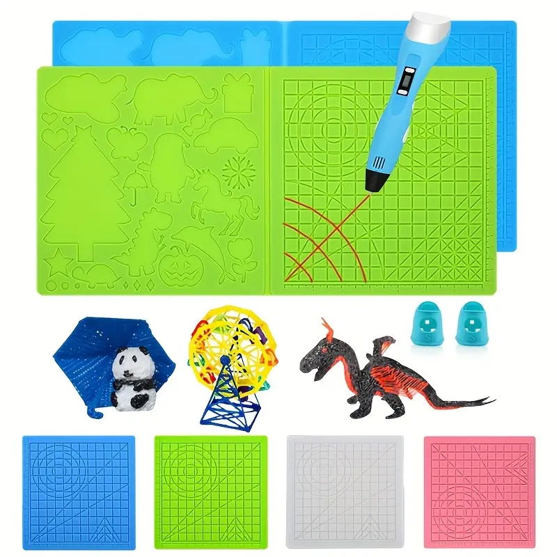 A 3D printed mat, a 3D design drawing board, a basic template drawing tool suitable for 3D drawing pens, a 3D pen accessory gift, suitable for 3D painting and doodling, a DIY 3D drawing practice drawing board mat, comes with two finger cots.