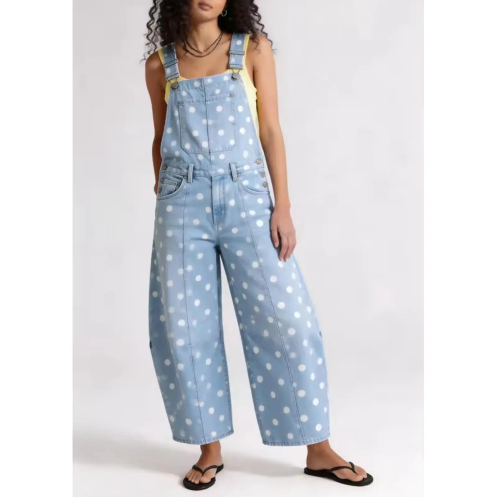 Cicy Bell Women's Polka Dot Bib Denim Overalls Barrel Wide Leg Jean Jumpsuits