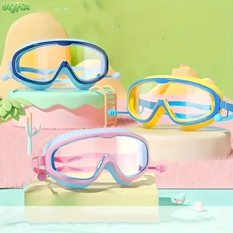 Oversized Wide Frame Swim Goggles With Built In Ear Plugs, Anti Fog UV Protection Fully Waterproof Sealed Swimming Glasses, Soft Skin Friendly Silicone Dive Eyewear For Teenagers Adults Indoor Pool Beach Vacation Water Sports Training swimming,Summervibes