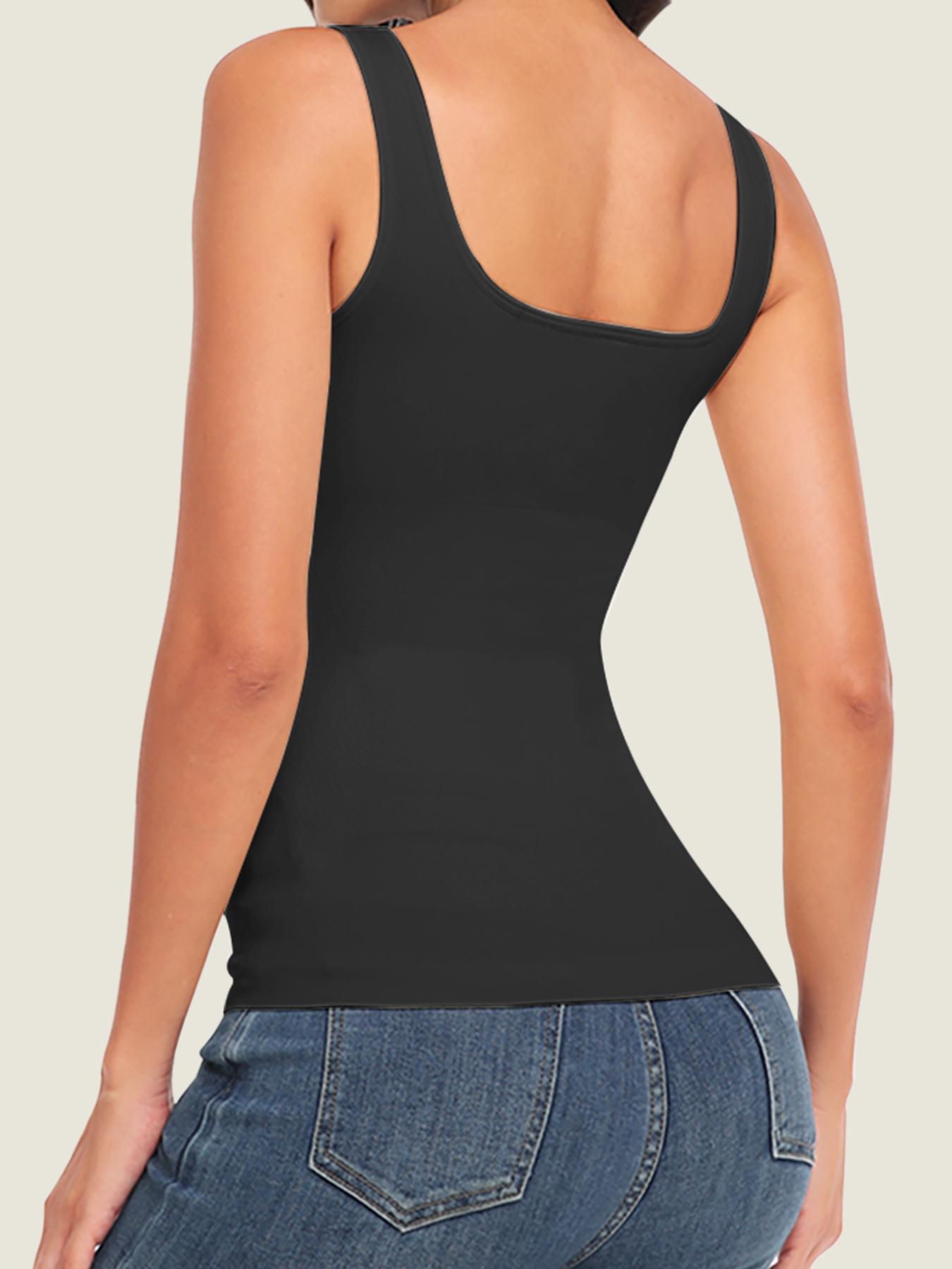 2/3 Pcs Women's Tummy Control Abdomen Shapewear Tank Tops, Minimalist Seamless Square Neck Body Sculpting Compression Tops, Slimming Body Shapewear, Solid Backless Shaper Black Friday All Saints' Day Chrismas, Body Shapewear, Womenswear