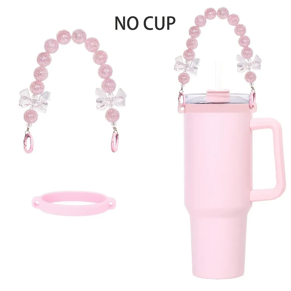Cute Sweet Bow Water Cup Decoration, Beaded Handle, Stretchable for 8-40oz Bottles, Soft Style, Includes Cup Charm