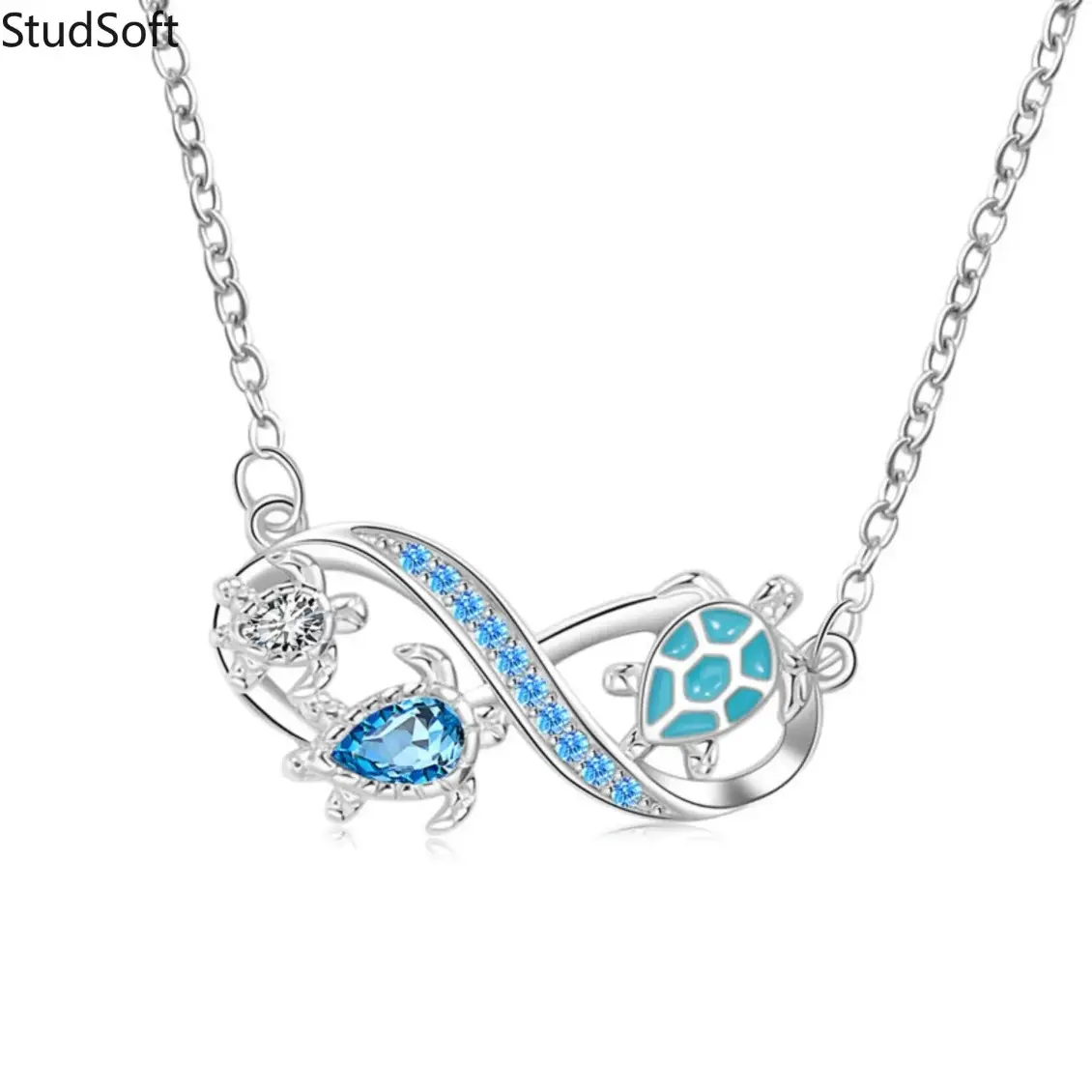 Women's Ocean Jewelry Pendant Necklace, Aesthetic Blue Diamond Sea Turtle Infinity Charm Necklace, Dainty Nature Inspired Layering Jewelry with Ocean Wave Design, Unique Minimalist Statement Accessory for Everyday Wear, Birthday Gift for Mom, Wife & Her