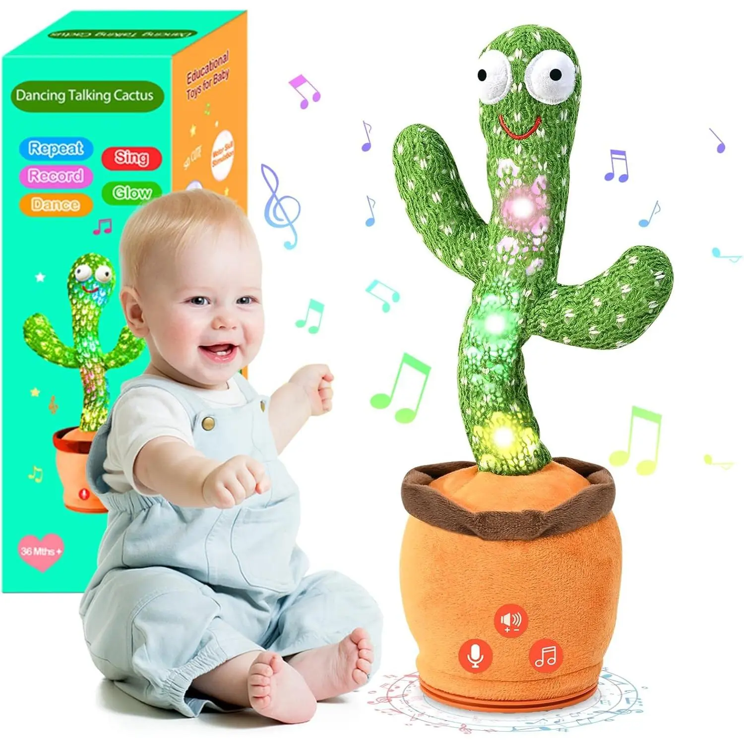 Dancing Talking Cactus Baby Toys 0-6 3-6 6-12 12-18 Months, Toddler Boys Girls Gifts for 2 3 4 5 6 7 8 9 10 Month Old Baby Toy Singing Mimicking Recording Repeating What You Say with 120 English Songs