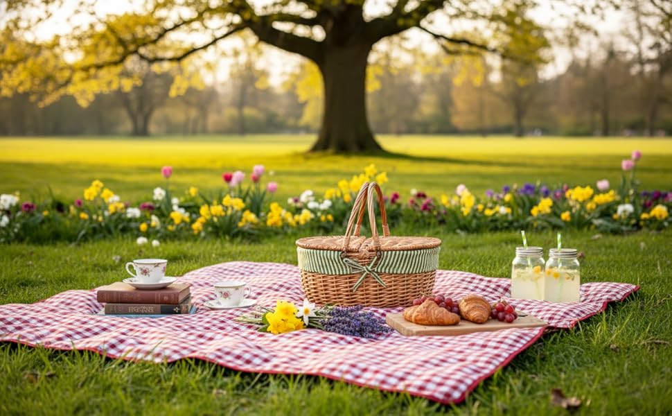 Wicker Picnic Basket with Lid and Handle Sturdy Woven Body with Washable Lining,Little Flowers