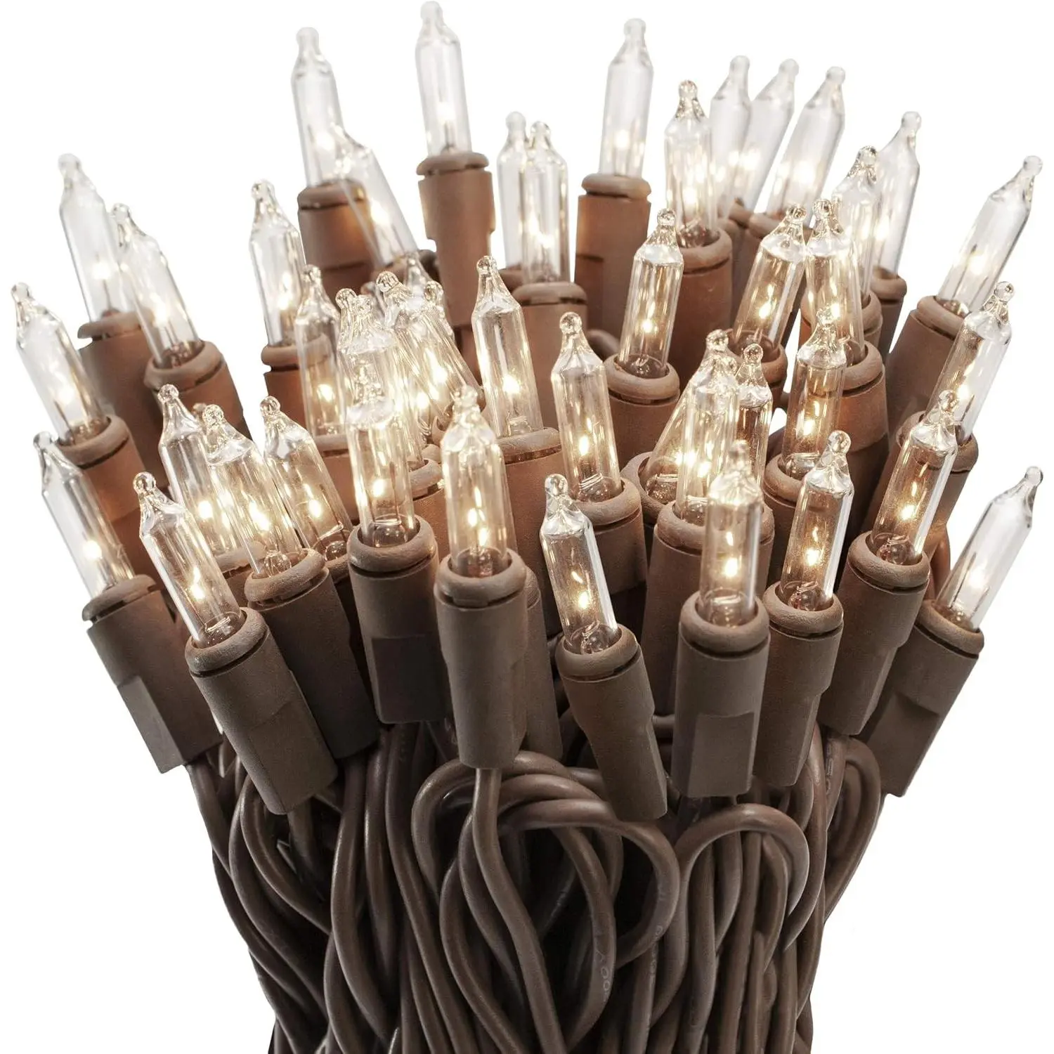 100 Clear Mini Christmas String Lights on Brown Wire Cord, UL Approved for Indoor/Outdoor Use, 18 Foot of Lighted Length, 20 Foot of Total Length