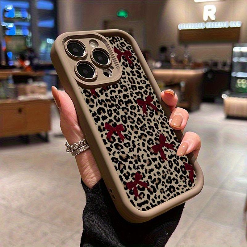 [Red Bow Phone Case] Leopard Print Red Bow  Anti-Drop Soft Case, Minimalist High-End Air Cushion Suitable for iPhone 17 E Air Pro ProMax iPhone16 15 14 Plus 13 12 Mini 11 X XS XR,  Couple'S  New Style, Anti-Drop, Matte, Unisex, Full Coverage, Soft Case
