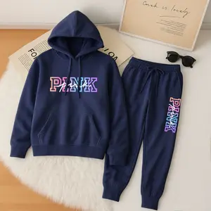 Women's Colorful PINK Print Hoodie And Drawstring Track Pants Set, Casual Sportswear, Long-Sleeved Hooded Jacket And Pants, Suitable For Autumn And Winter, Everyday Wear, Indoor And Outdoor Sportswear, Casual Sportswear02