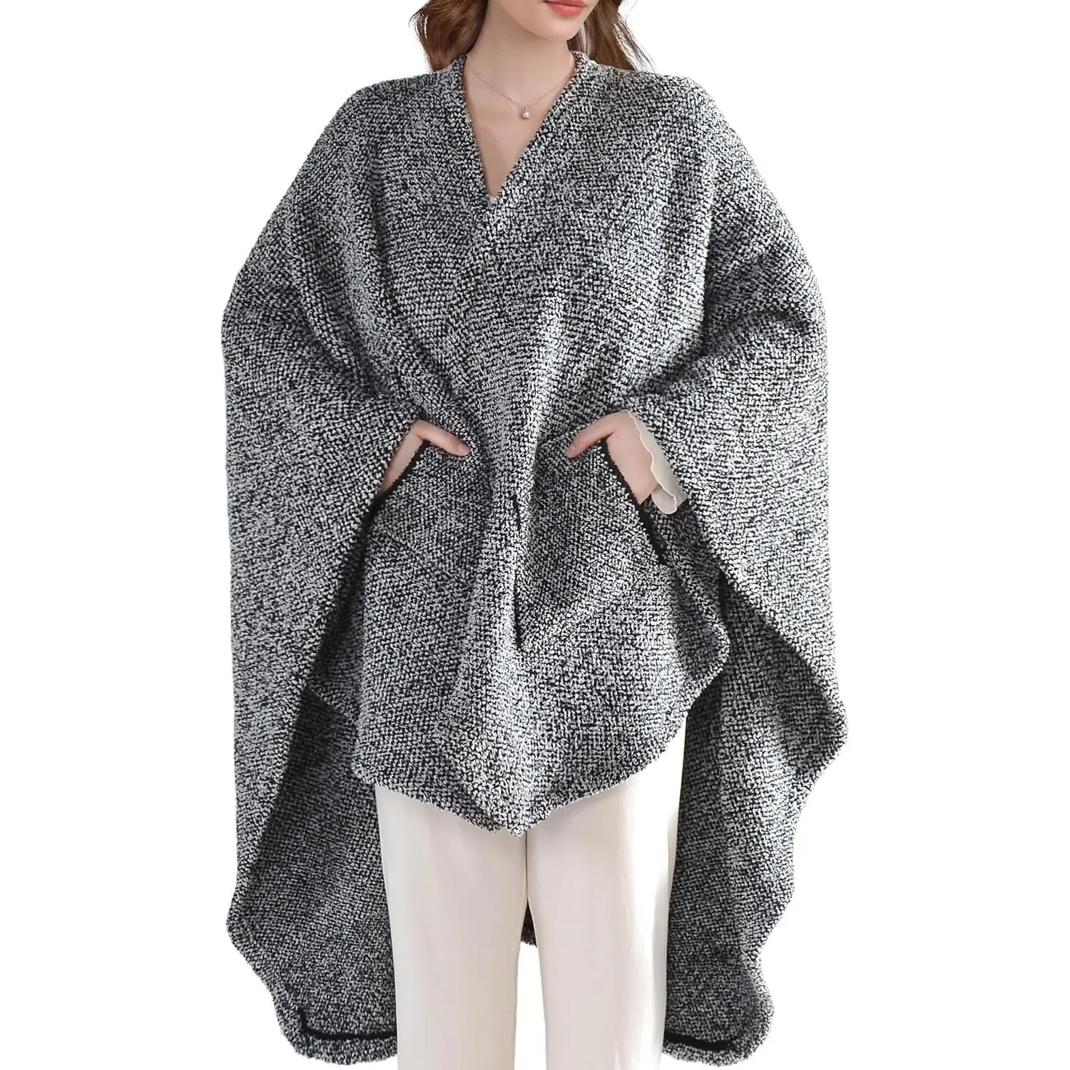 Wearable Blanket Super Soft  Yarn Blanket Shawl with Pockets Fuzzy Throw Blanket TV Blanket for Adults Teens