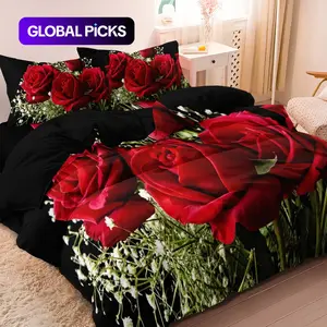 Valentine's Day Rose Print Duvet Cover Set, 3 Counts/set Including（1 Duvet Cover & 2 Pillowcase，No Core） without Filler, Soft Comfortable Bedding Set for Home Bedroom