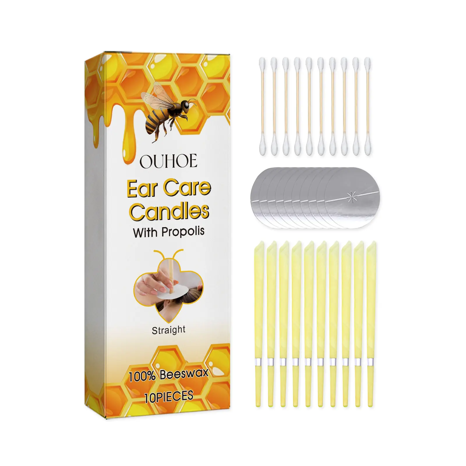 OUHOE Ear Candle Set Comfortable Dual-ear Gentle Ear Cleaning and Nourishing Care Honey Beeswax Ear Candle Set