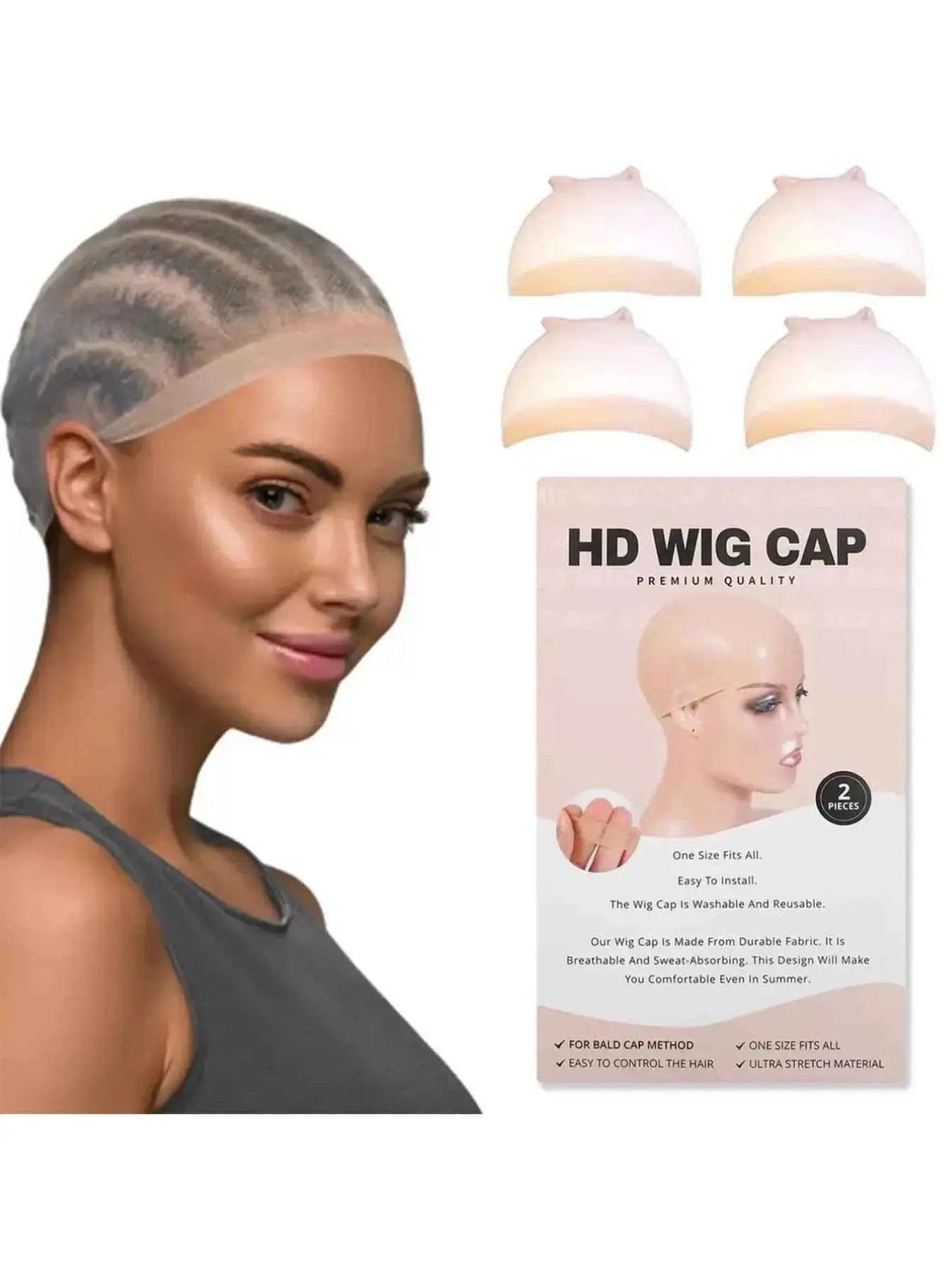 10pcs/5set Frodio HD Wig Cap Invisible Sheer Ultra-Thin Breathable Ultra Stretchy Non-Slip Wide Band Light Brown Bald Caps for Lace Front Wigs Natural Melted Hairline Bald Cap Method Wig Install Accessories for Women