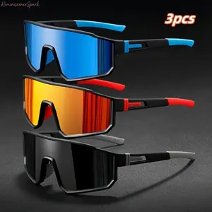 Unisex 3 Pack Sports Outdoor Sunglasses, Sturdy Polycarbonate Frame & PC Mirrored Lenses, Modern Stylish Biker Eyewear. Durable All-Round Shades for Cycling, Hiking, Road Trips, Daily Casual Street & Outdoor Activity Matching