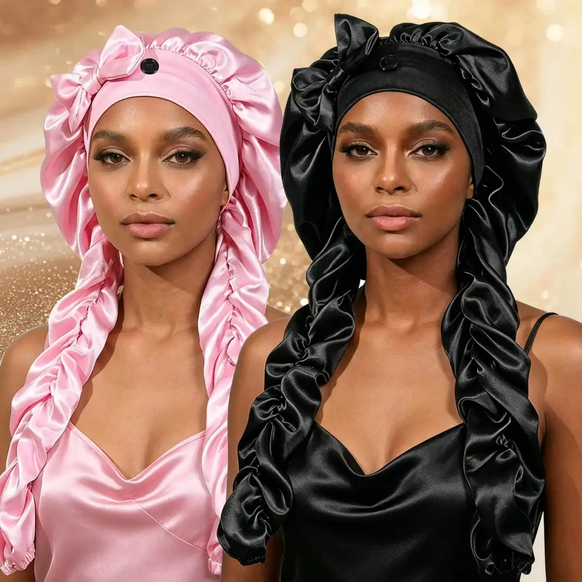 Heatless Curl Satin Sleeping Bonnet - No-Slip Nighttime Headband with Long Curling Ribbons for Long Hair & Braids, Heatless Styling Haircare Tool, 1 Size