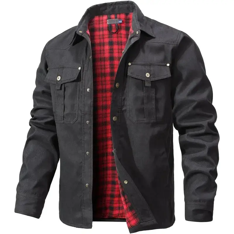 [Black Friday]Zaitun Men's Classic Casual Plaid Flannel-Lined Shacket - Menswear, Casual Style Shirt, Jacket, Soft Twill Shell, Brushed Lining, Cowboy Western Style, Vintage, Collars, Snap-Close Pockets, Outdoor Tops for Students, Mens Gifts